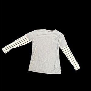 Crewcuts Gray Pocket T-Shirt with Striped Sleeves 12-14
